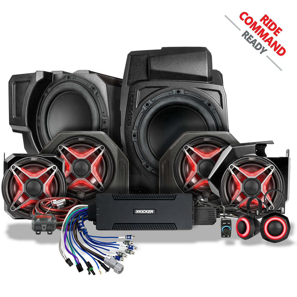 2025-2026 PolarisĀ® RZR Pro R / Pro S / Pro XP Phase-5 V-Spec 7-Speaker Plug-&-Play Kit for Ride Command