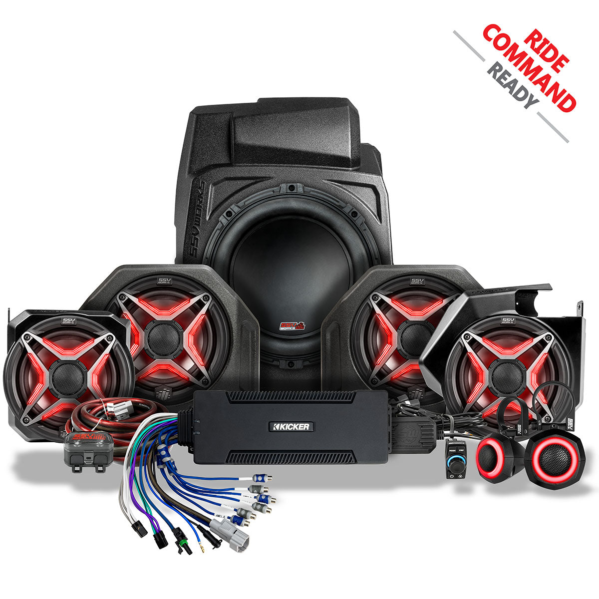 2025-2026 PolarisĀ® RZR Pro R / Pro S / Pro XP Phase-5 V-Spec 7-Speaker Plug-&-Play Kit for Ride Command