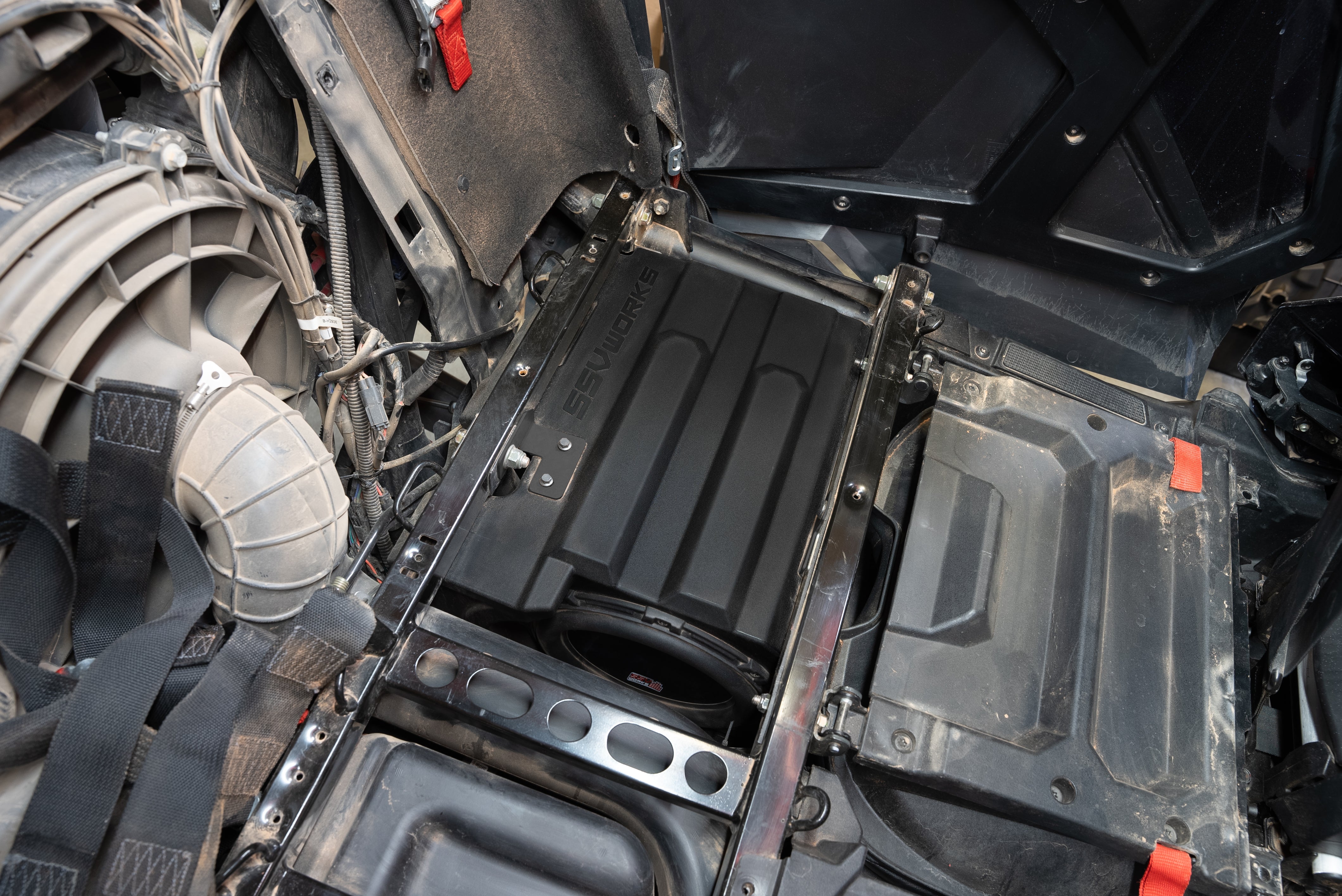 SSV Works Rear Seat Subwoofer for Polaris RZR Pro 4 installed