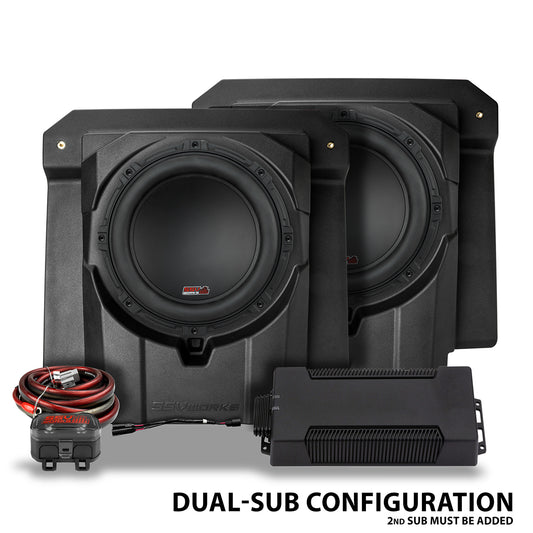 SSV Works Dual Subwoofer add-on for CanAm Maverick R with factory JL Overhead